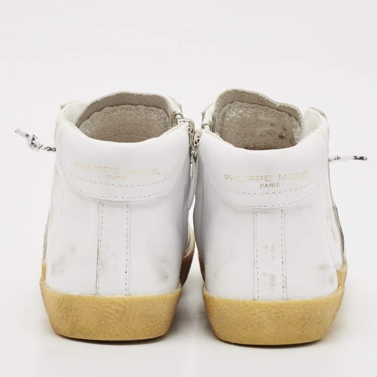 Pre Owned Philippe Model White Leather High Top Sneakers Size 37