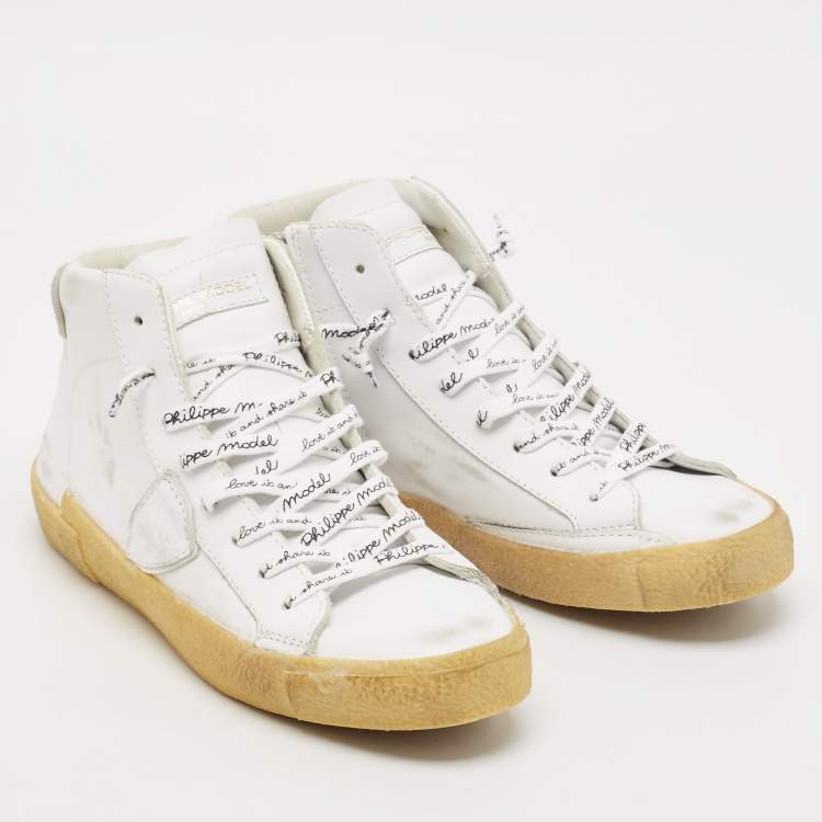 Pre Owned Philippe Model White Leather High Top Sneakers Size 37