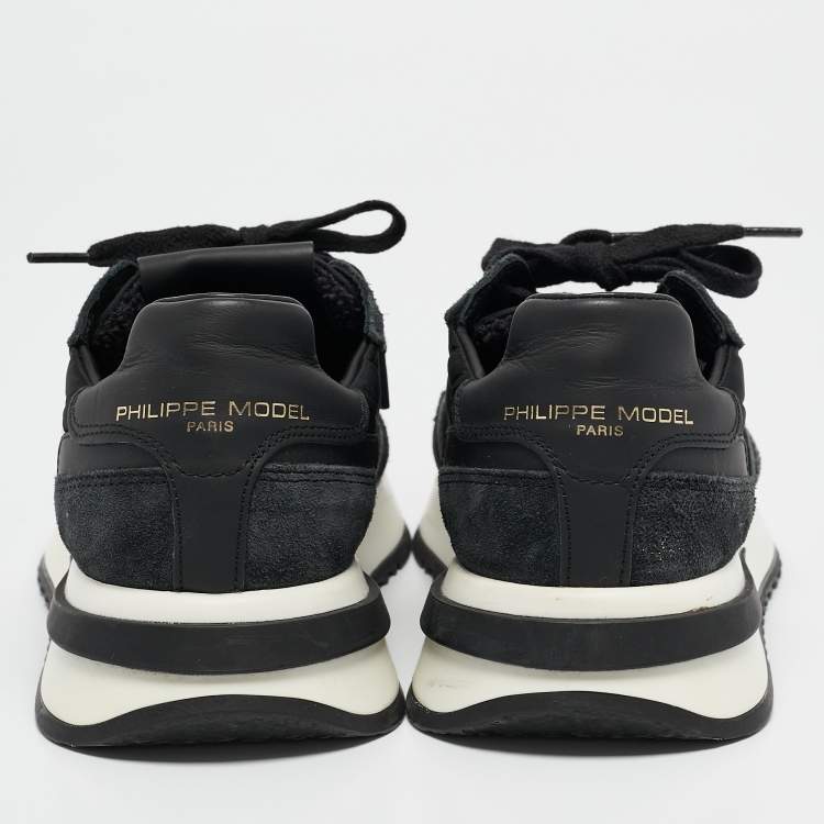 Pre Owned Philippe Model Black Leather and Nylon Lace Up Sneakers Size 36