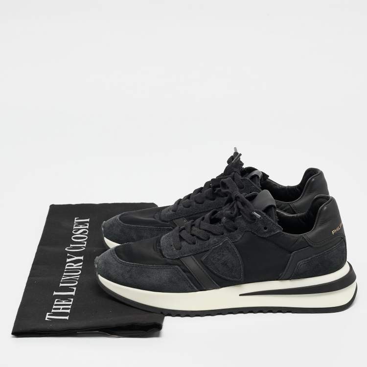 Pre Owned Philippe Model Black Leather and Nylon Lace Up Sneakers Size 36