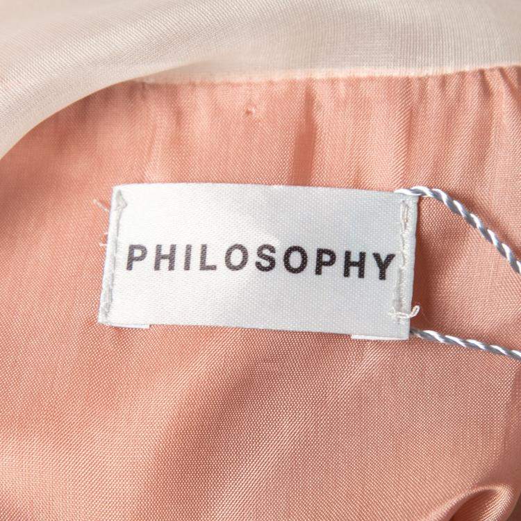 Pre Owned Philosophy Coral Pink Crepe Sheer Yoke Detail Tiered Sleeveless Dress M