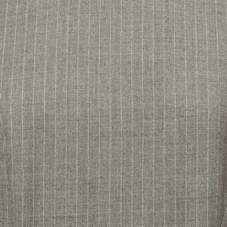 Pre Owned Philosophy di Alberta Ferretti Grey Pinstriped Wool Embellished Collar Midi Dress L