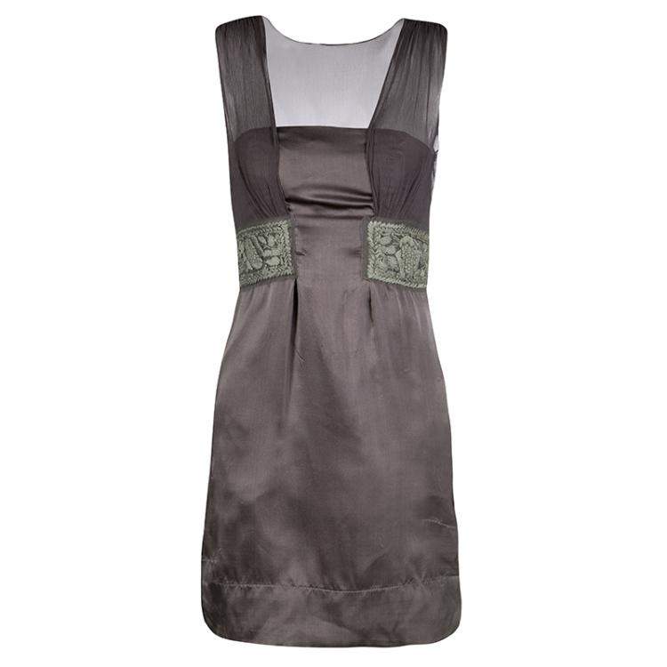 Philosophy di Alberta Ferretti Grey Embroidered Sleeveless Silk