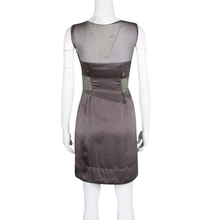 Pre Owned Philosophy di Alberta Ferretti Grey Embroidered Sleeveless Silk Dress S