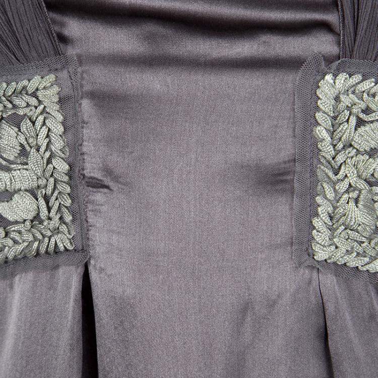 Pre Owned Philosophy di Alberta Ferretti Grey Embroidered Sleeveless Silk Dress S