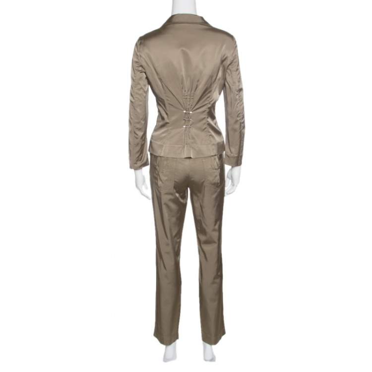 Pre Owned Philosophy di Alberta Ferretti Olive Green Satin Blazer and Trouser Set M