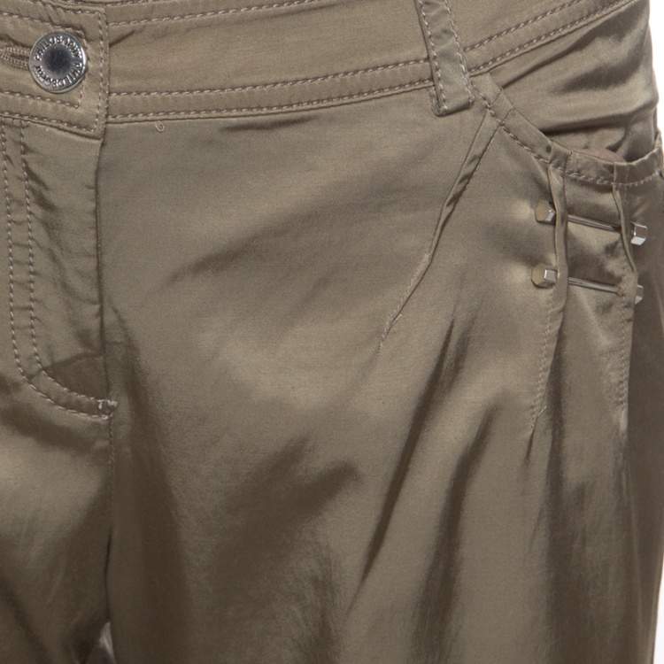 Pre Owned Philosophy di Alberta Ferretti Olive Green Satin Blazer and Trouser Set M