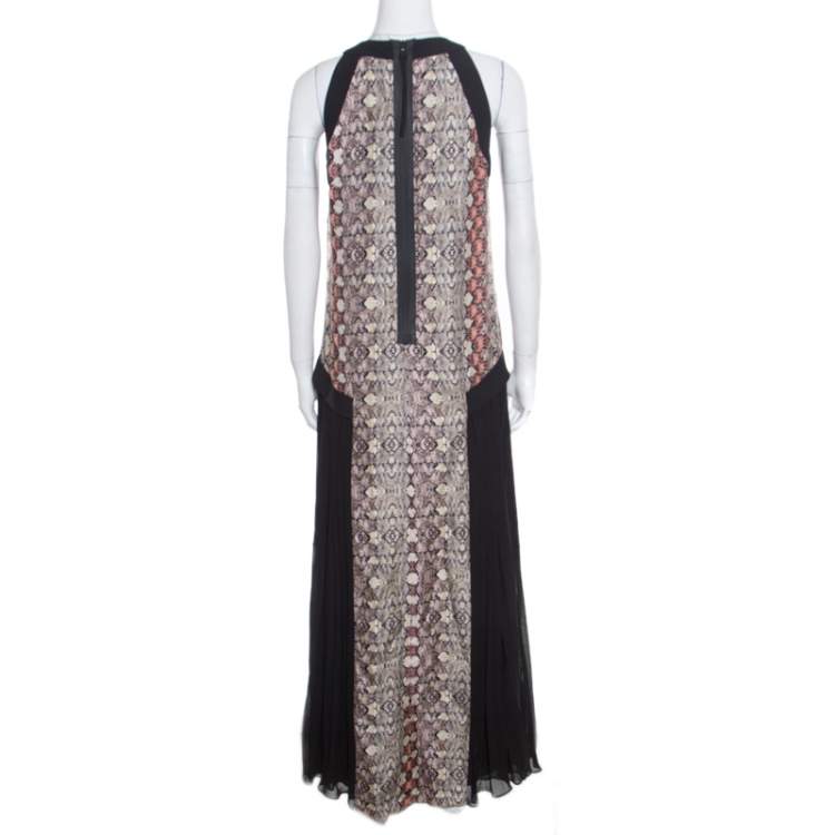 Pre Owned Philosophy Multicolor Snakeskin Printed Silk Pleat Detail Sleeveless Maxi Dress S