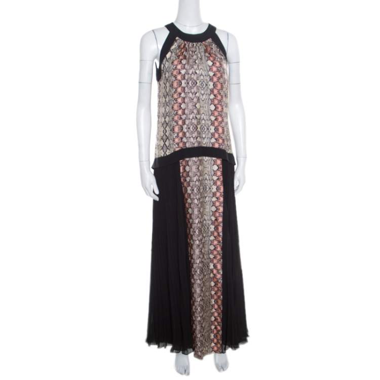Pre Owned Philosophy Multicolor Snakeskin Printed Silk Pleat Detail Sleeveless Maxi Dress S