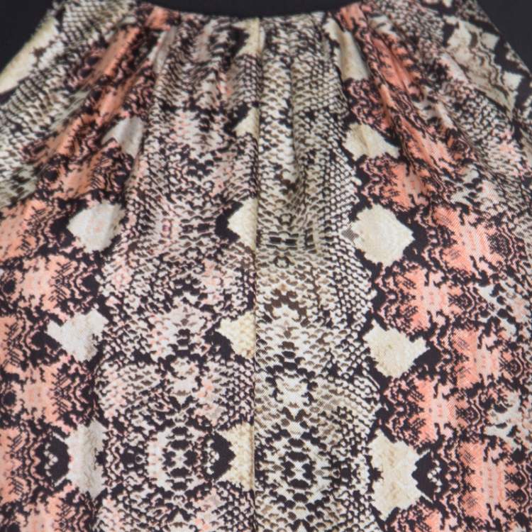 Pre Owned Philosophy Multicolor Snakeskin Printed Silk Pleat Detail Sleeveless Maxi Dress S