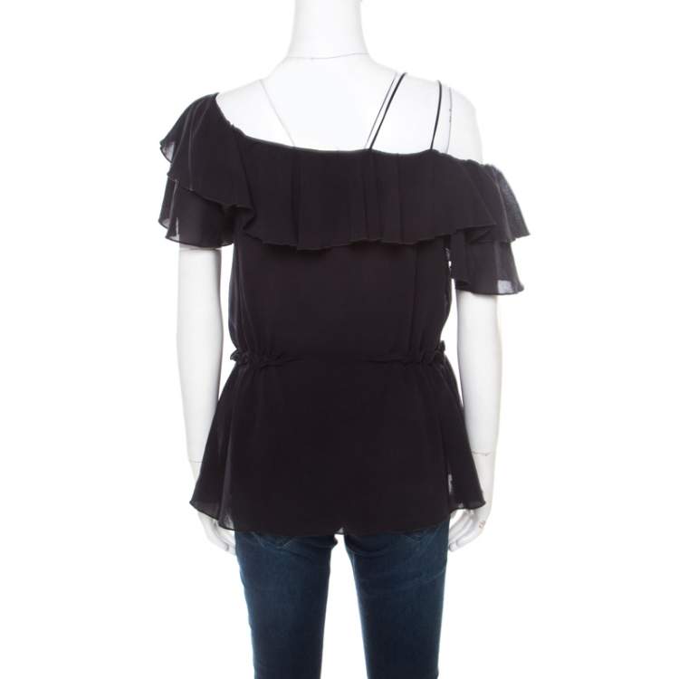 Pre Owned Philosophy Navy Blue Cotton Ruffled Top M