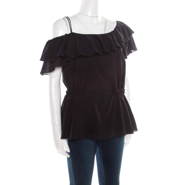 Pre Owned Philosophy Navy Blue Cotton Ruffled Top M