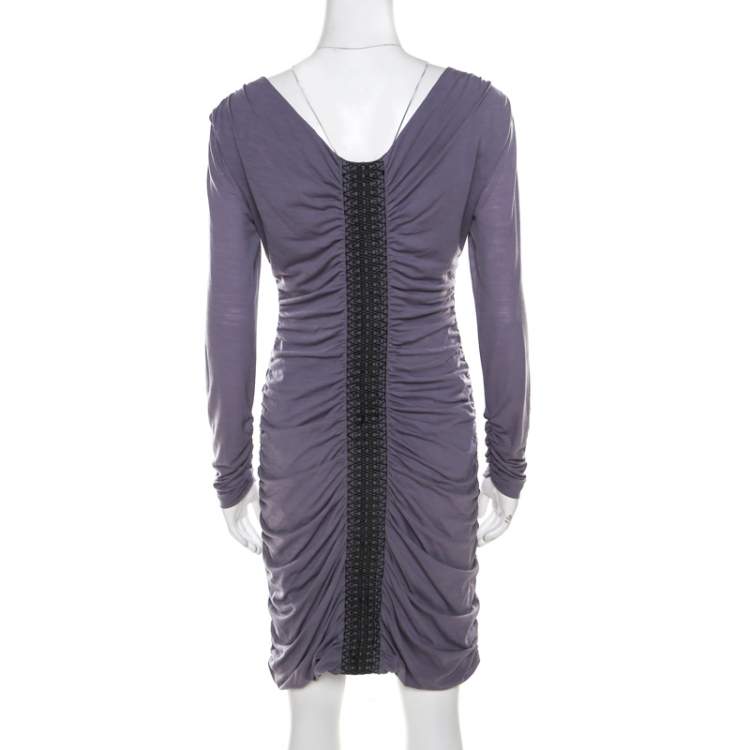 Pre Owned Philosophy Di Alberta Ferretti Lilac Jersey Embroidered Ruched Detail Dress M 