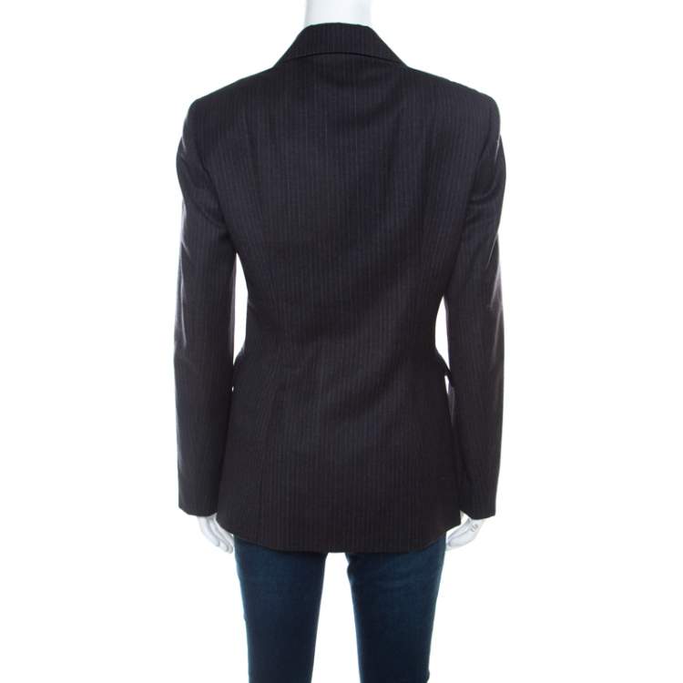 مملوكة مسبقًا Philosophy di Alberta Ferretti Dark Grey Striped Wool Tailored Blazer M