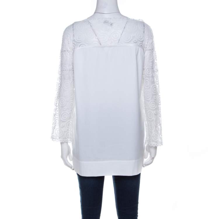 Pre Owned Philosophy di Alberta Ferretti Off White Cotton Lace Detail Top L