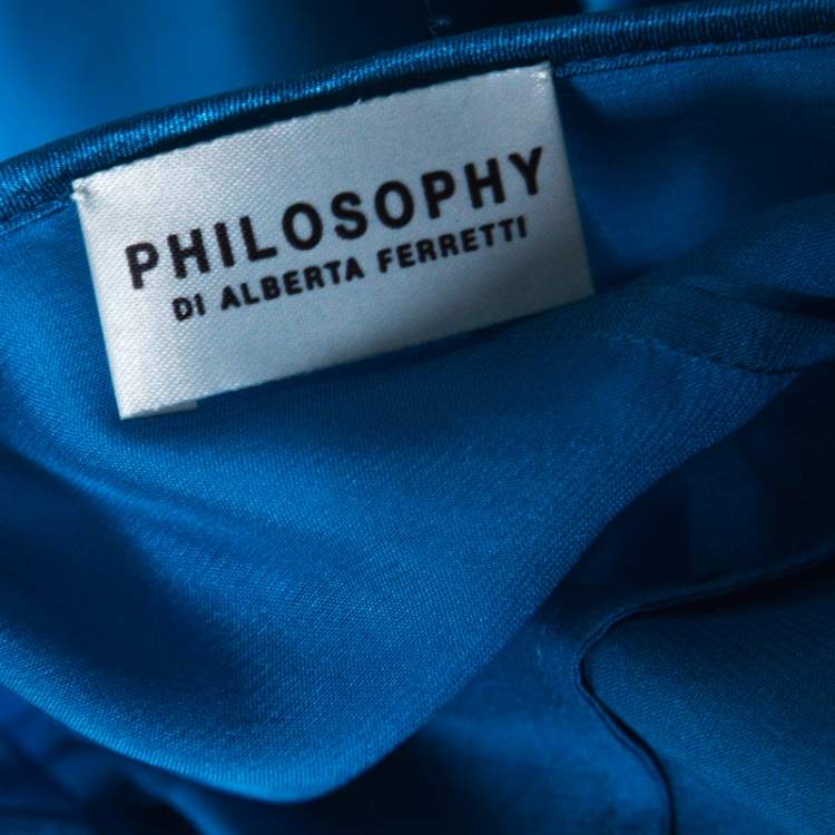 Pre Owned Philosophy di Alberta Ferretti Teal Blue Cut Out Applique Detail Silk Dress L