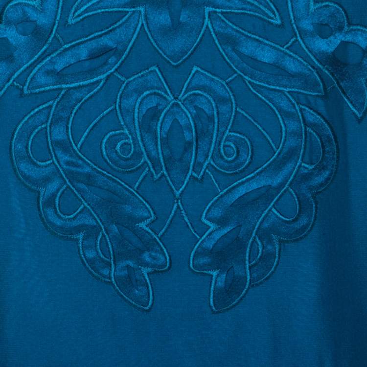 Pre Owned Philosophy di Alberta Ferretti Teal Blue Cut Out Applique Detail Silk Dress L