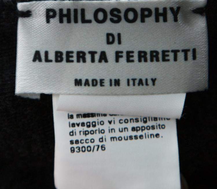 Pre Owned Philosophy Di Alberta Ferretti Dark Grey Wool Embellished Ruffle Detail Long Sleeve Top M