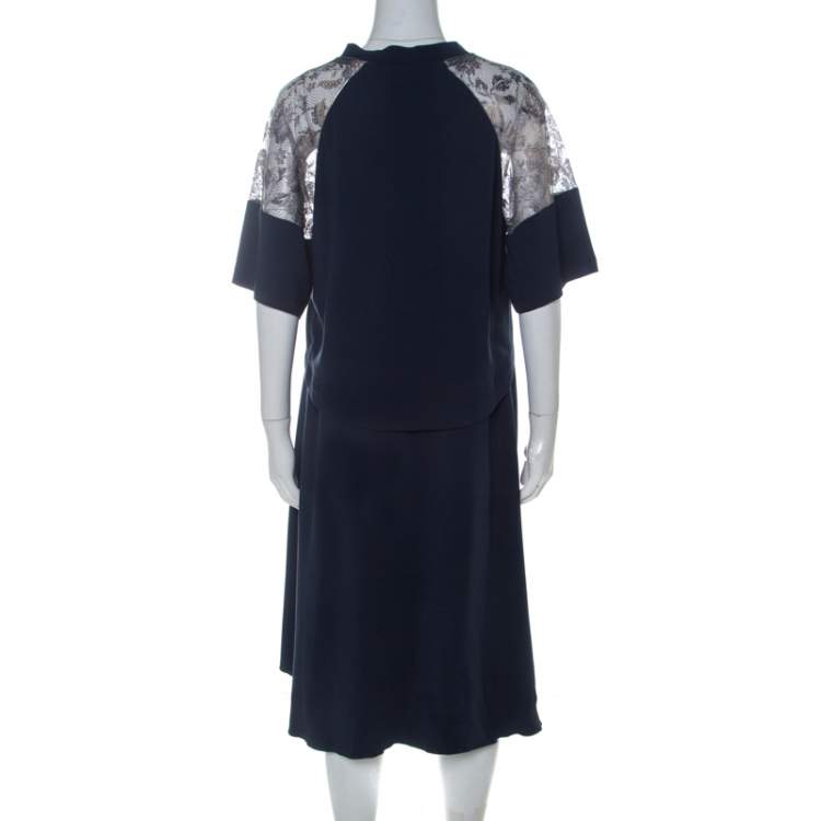 Pre Owned Philosophy Navy Blue Lace Detail Layered Shift Dress M