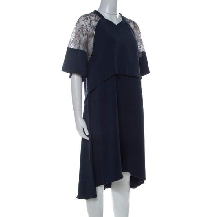 Pre Owned Philosophy Navy Blue Lace Detail Layered Shift Dress M