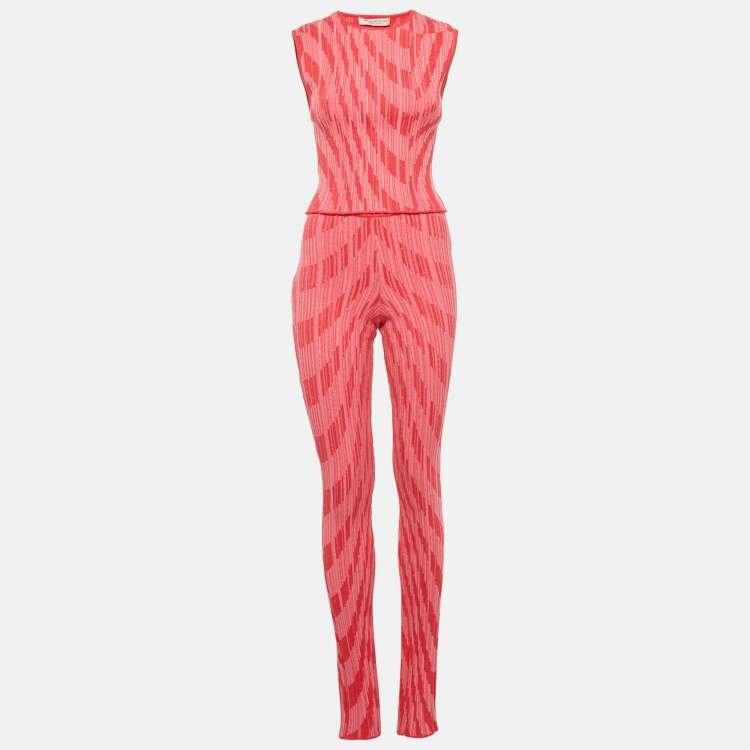 Pre Owned Philosophy Di Lorenzo Serafini Pink Patterned Rib Knit Flared Pants and Top Set M