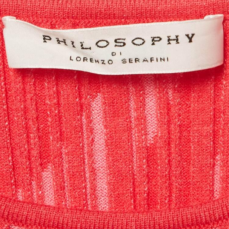 Pre Owned Philosophy Di Lorenzo Serafini Pink Patterned Rib Knit Flared Pants and Top Set M