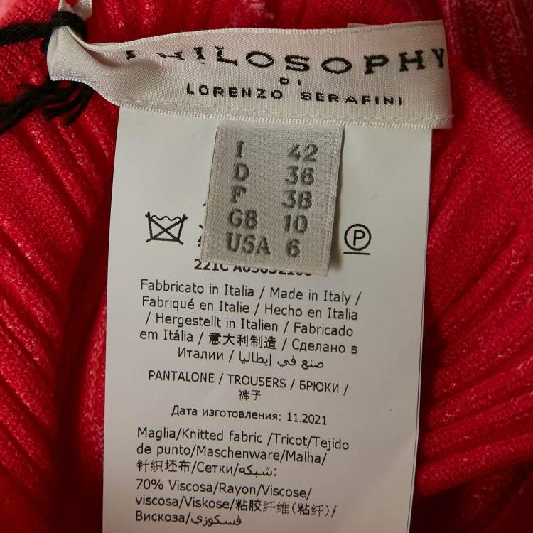Pre Owned Philosophy Di Lorenzo Serafini Pink Patterned Rib Knit Flared Pants and Top Set M