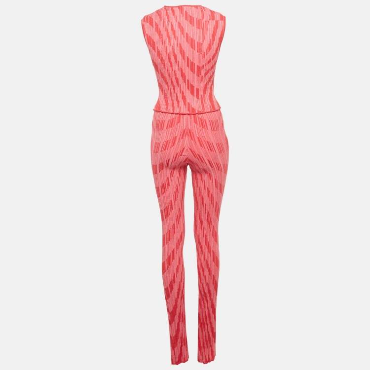 Pre Owned Philosophy Di Lorenzo Serafini Pink Patterned Rib Knit Flared Pants and Top Set M
