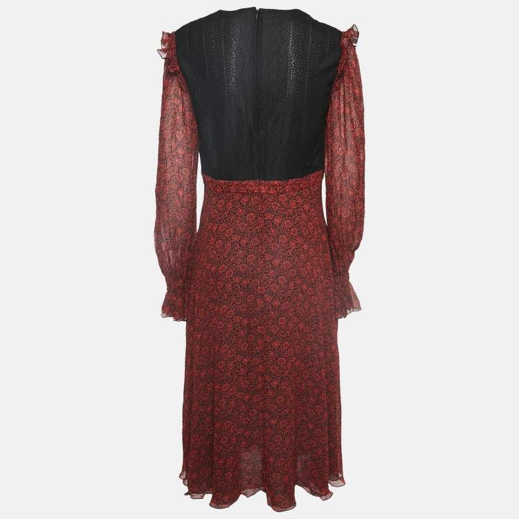 Pre Owned Philosophy di Lorenzo Serafini Red Printed Crepe V Neck William Morris Dress M