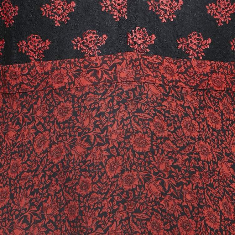 Pre Owned Philosophy di Lorenzo Serafini Red Printed Crepe V Neck William Morris Dress M