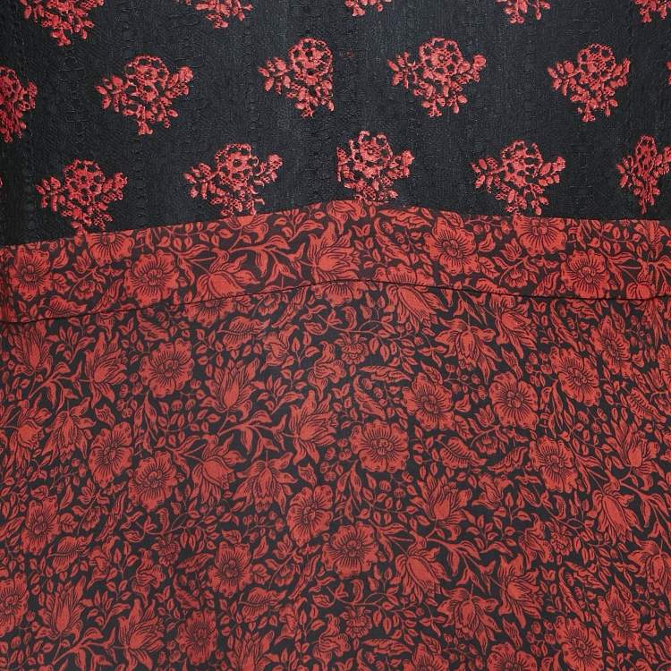 Pre Owned Philosophy di Lorenzo Serafini Red Printed Crepe V Neck William Morris Dress M