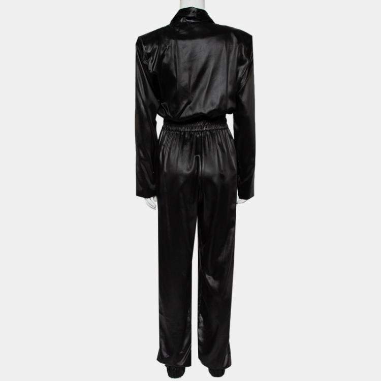 Pre Owned Philosophy Di Lorenzo Serafini Black Sateen V-Neck Buttoned Jumpsuit M