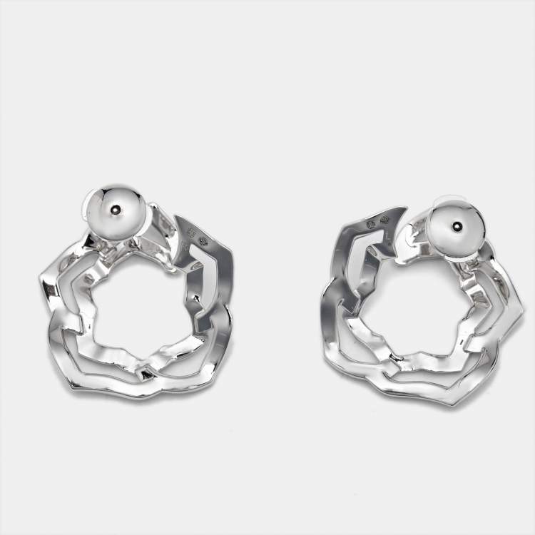 Pre Owned Piaget Rose Diamonds 18k White Gold Hoop Earrings