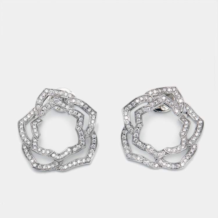 Pre Owned Piaget Rose Diamonds 18k White Gold Hoop Earrings