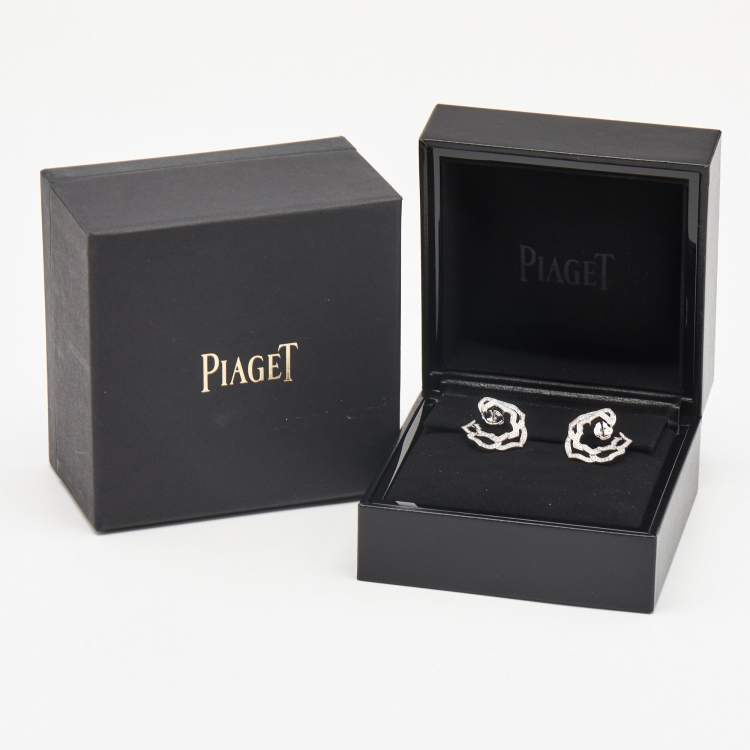 Pre Owned Piaget Rose Diamonds 18k White Gold Hoop Earrings