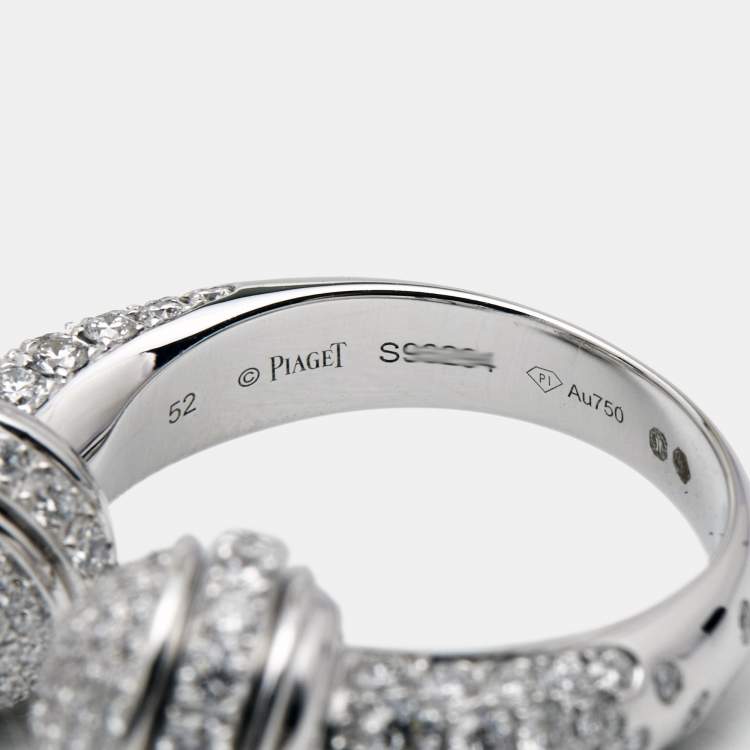 Pre Owned Piaget Possession Paved Diamond 18k White Gold Open Ring Size 52
