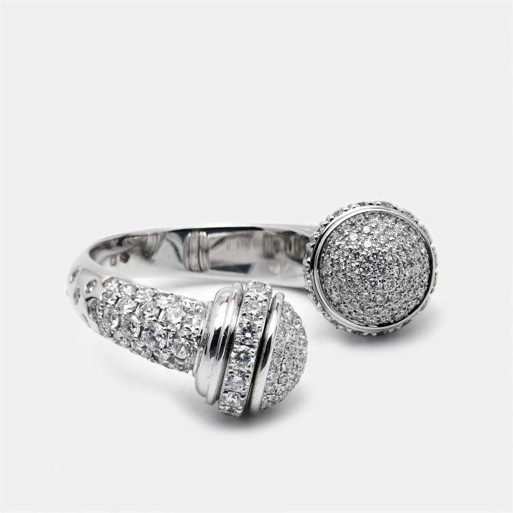 Pre Owned Piaget Possession Paved Diamond 18k White Gold Open Ring Size 52