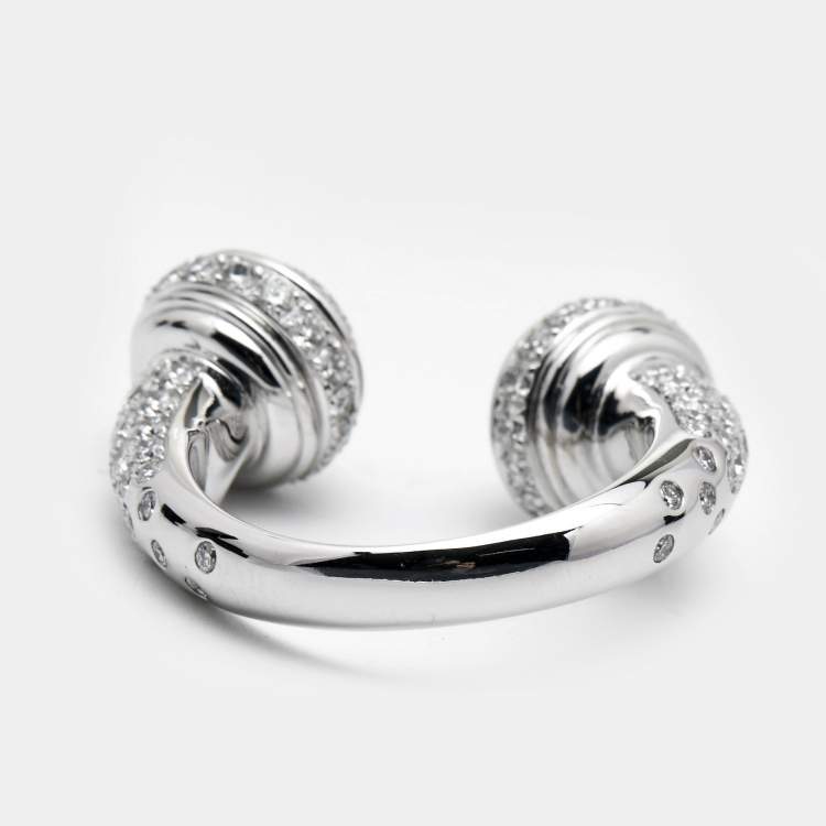 Pre Owned Piaget Possession Paved Diamond 18k White Gold Open Ring Size 52