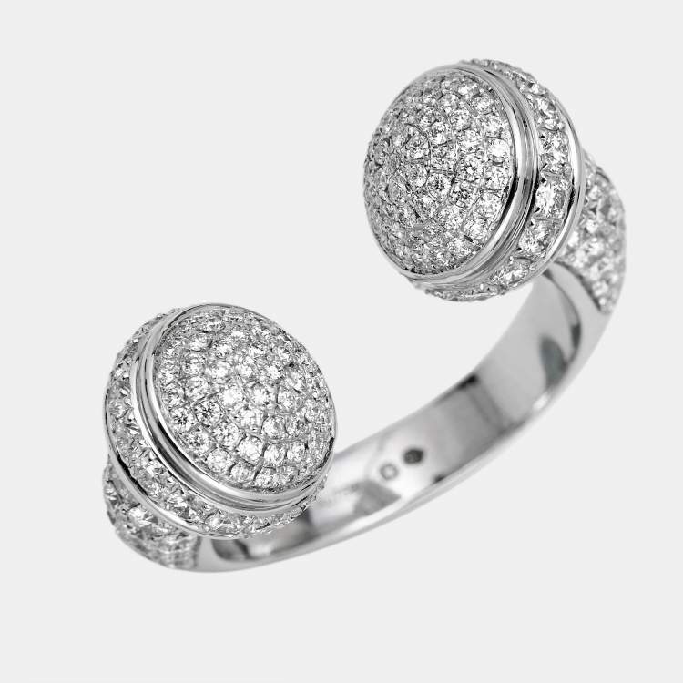 Pre Owned Piaget Possession Paved Diamond 18k White Gold Open Ring Size 52