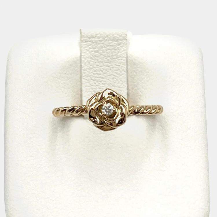 Pre Owned Piaget 18K Rose Gold and Diamond Rose Solitaire Ring EU 51