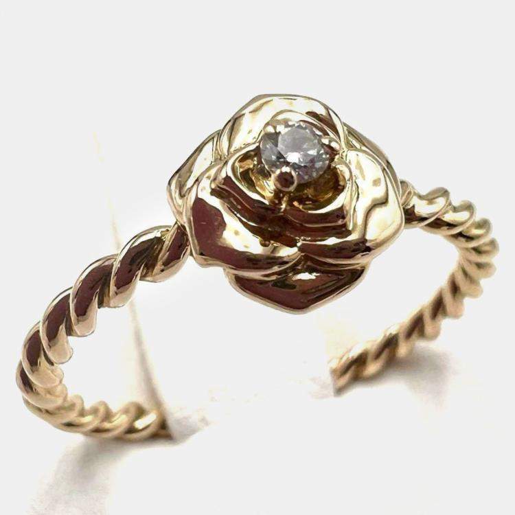 Pre Owned Piaget 18K Rose Gold and Diamond Rose Solitaire Ring EU 51