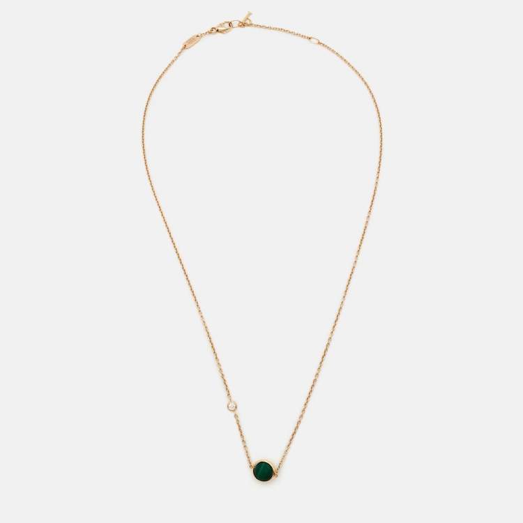 Pre Owned Piaget Possession Malachite Diamond 18K Rose Gold Pendant Necklace