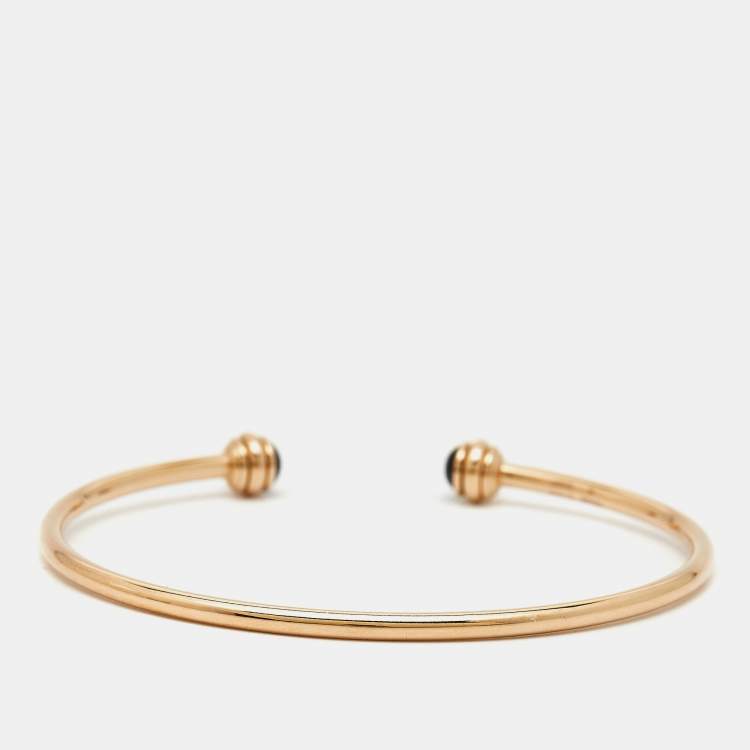 Pre Owned Piaget Possession Onyx 18K Rose Gold Open Bangle Bracelet Size 16