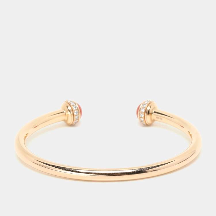 Pre Owned Piaget Diamond Caenelian 18k Yellow Gold Possession Open Bracelet Size 15