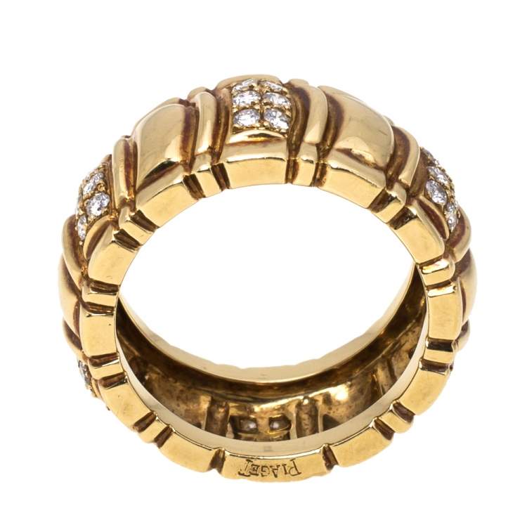 Pre Owned Piaget Diamond 18K Yellow Gold Wide Band Ring Size 53