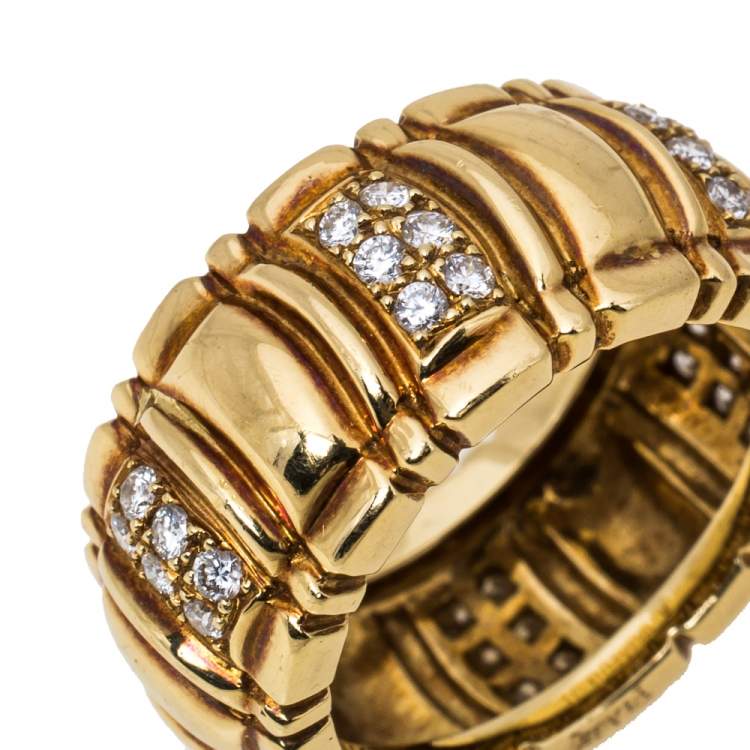 Pre Owned Piaget Diamond 18K Yellow Gold Wide Band Ring Size 53