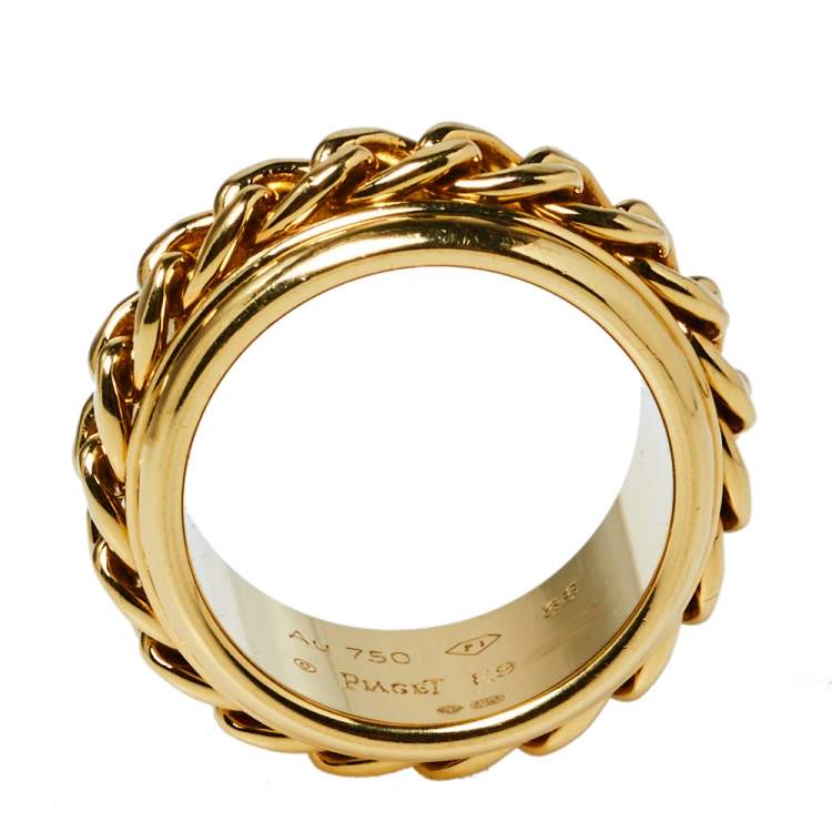 Pre Owned Piaget Possession Chain Motif 18K Yellow Gold Ring Size 56