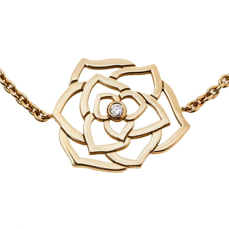 Pre Owned Piaget Diamond Rose Motif 18K Yellow Gold Chain Link Bracelet