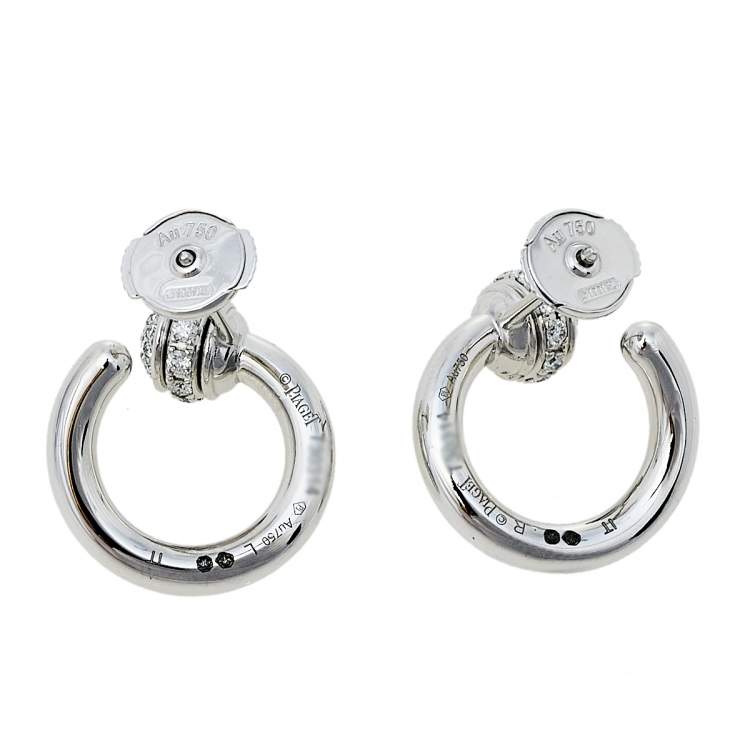 Pre Owned Piaget Possession Diamond 18K White Gold Open Hoop Earrings