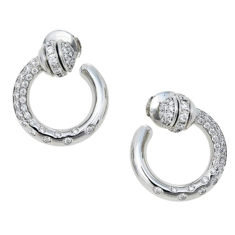 Pre Owned Piaget Possession Diamond 18K White Gold Open Hoop Earrings